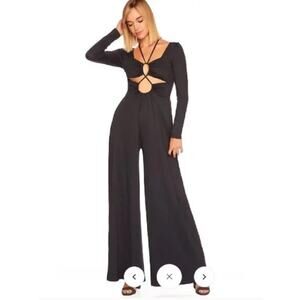 Susana Monaco Charcoal Gray Cut Out Check Jumpsuit Wide Leg Soft Size S